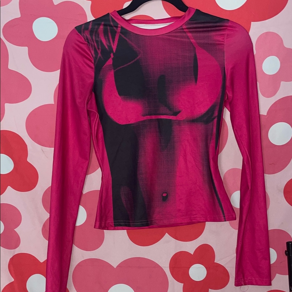 Vibrant Pink and Black Long Sleeve Women's Top